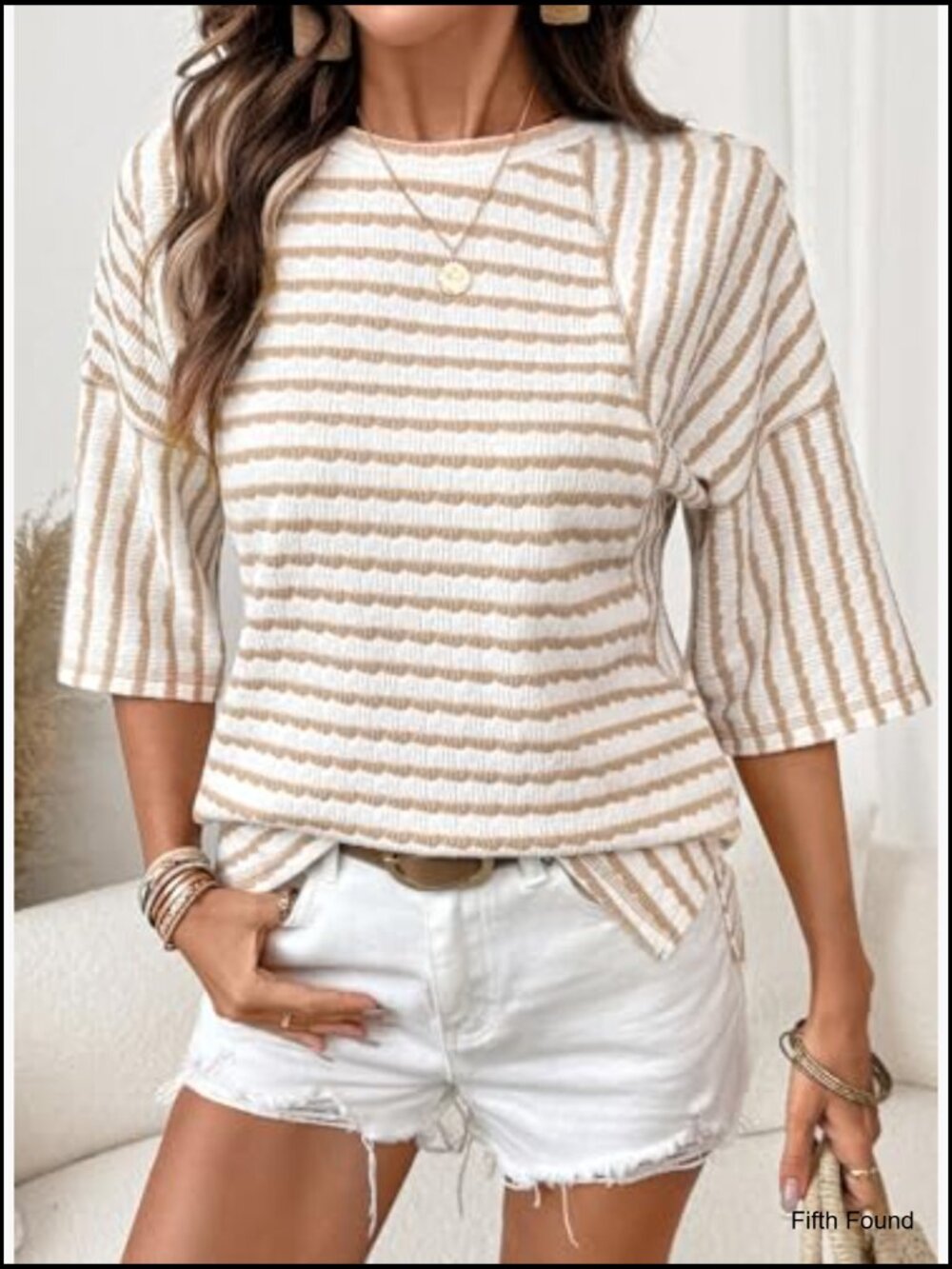 Oversized Striped Color Block Short Sleeve Crewneck Tee - Picture 3 of 7